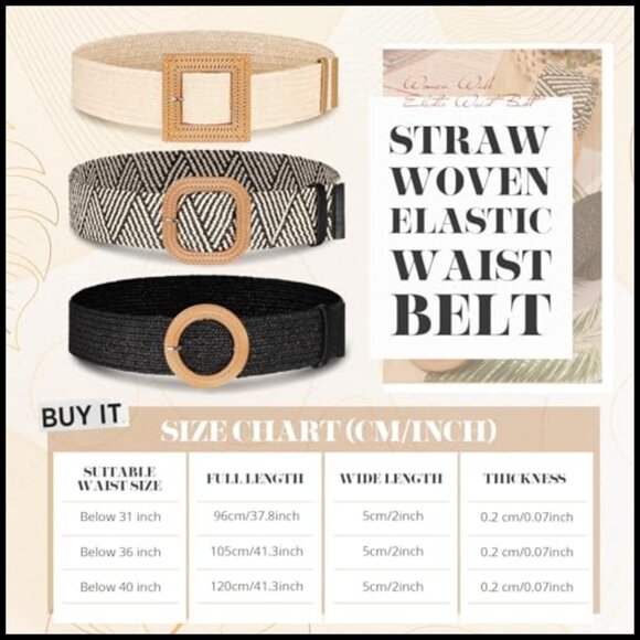Straw Woven Elastic Waist Belt Bohemian Dress Braided Belt main image 6